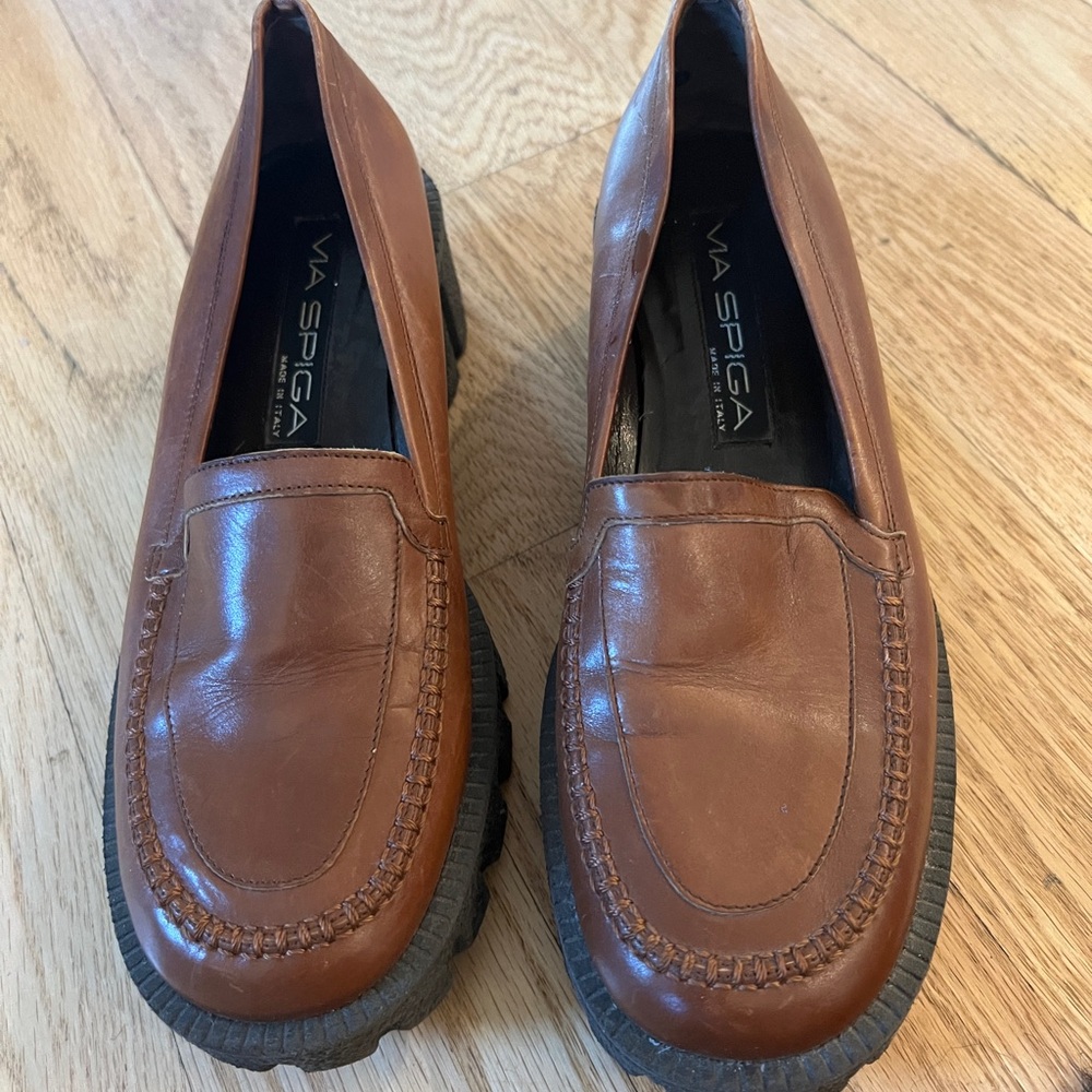 Via Spiga Brown Leather Loafers